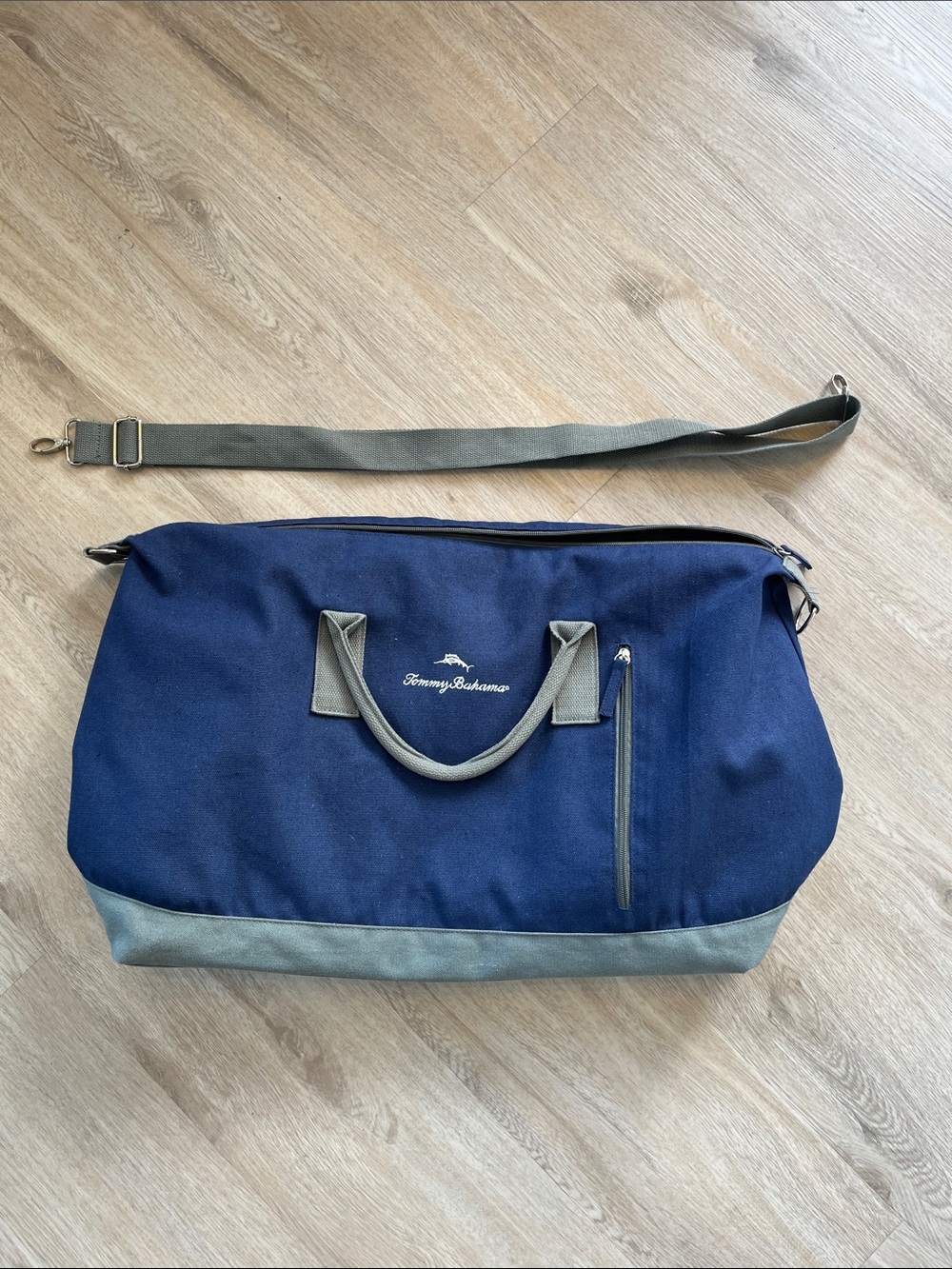 Tommy Bahama Navy and Gray Canvas Duffel